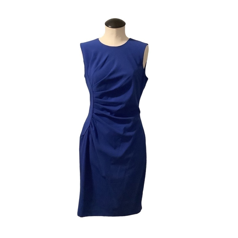 CALVIN KLEIN Royal Blue Ruched Waist Sleeveless Sheath Dress Size 6‎